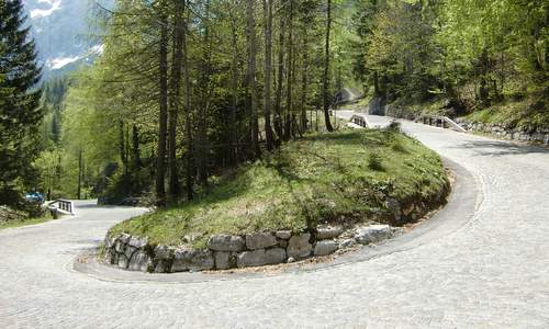 A hairpin turn on  the Vršic mountain pass road (Copyright © 2010 runinternational.eu)