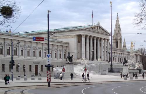 Vienna's Ringstrasse - the Austrian Parliament Building and the Rathaus