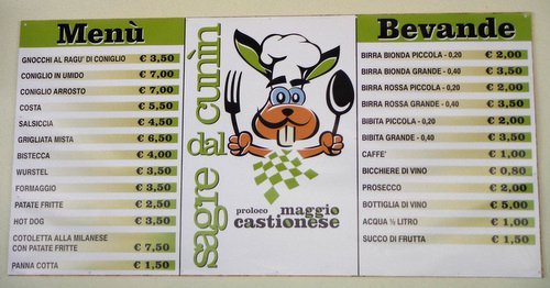 The Menu of the Sagre dal Cunin 2015 in Castions di Strada, Province of Udine, Italy (Copyright © 2015 Hendrik Böttger / runinternational.eu)