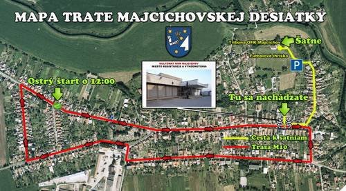 Mapa traty Majcichovskej desiatky - course map Majcichov 10k race, Slovakia (image by courtesy of Jaroslav Lieskovský)